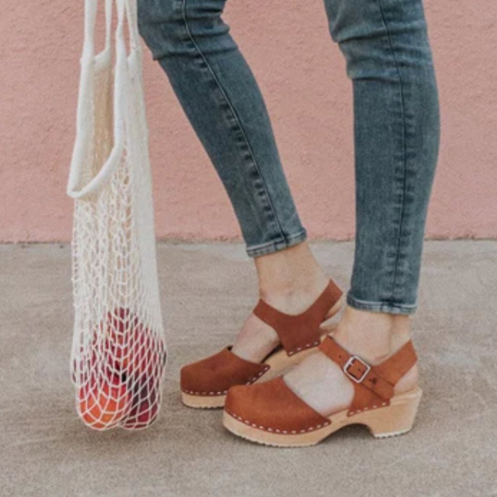 Lotta from Stockholm Low Wood Brown Oiled Nubuck Leather Clogs